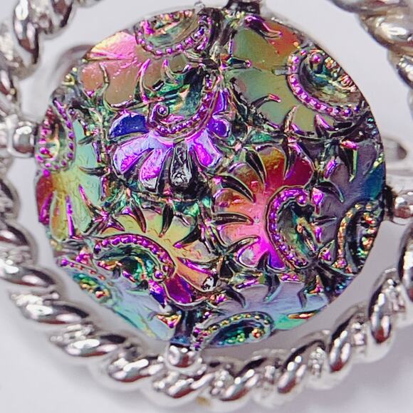 VTG 1960s Signed Sarah Coventry Northern Lights Glass Cabochon Clip On Earrings - Picture 2 of 10